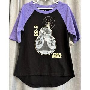 Disney Parks NWT BB-8 Girls Shirt Star Wars Black Purple Tee Top Size Small